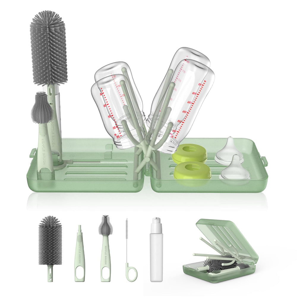 YOTIME travel bottle brush set ready for on-the-go cleaning and organization.
