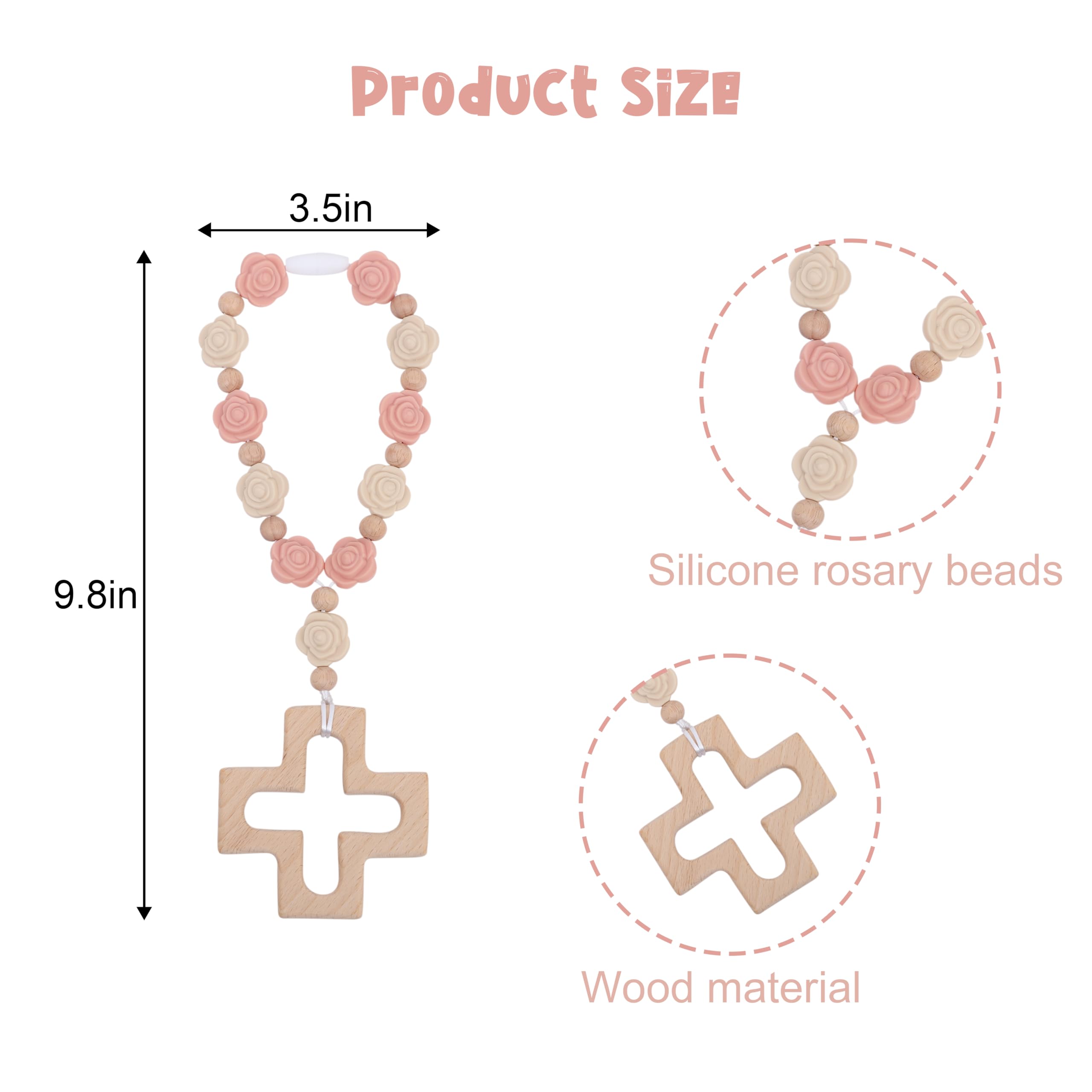 YOUAME baby shower rosary with pink silicone beads, ideal party favors for guests.