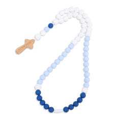 YOUAME Baptism silicone rosary with blue beads, safe sensory toy for babies.