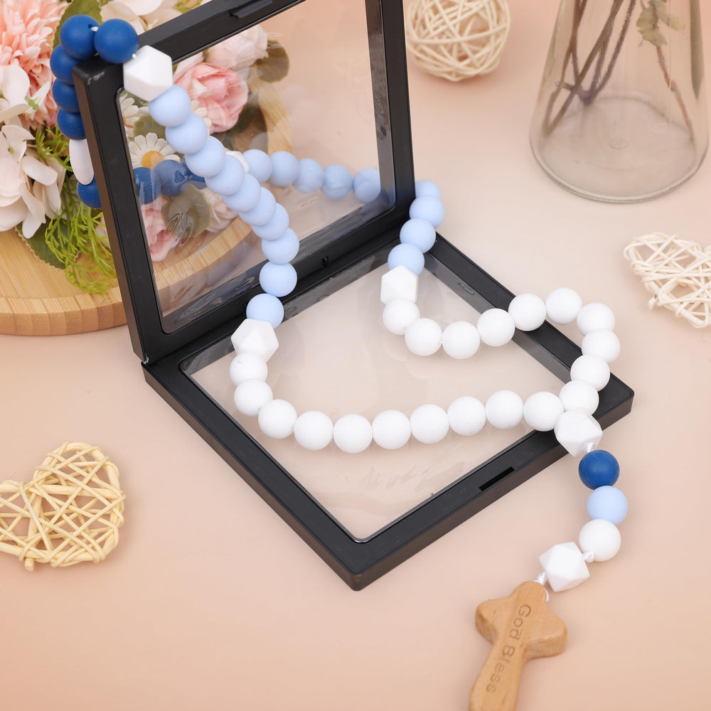 YOUAME rosary in transparent keepsake box for gifting.