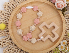 YOUAME kids rose beads rosary, 19x20mm beads for gentle play and cuddly keepsake.