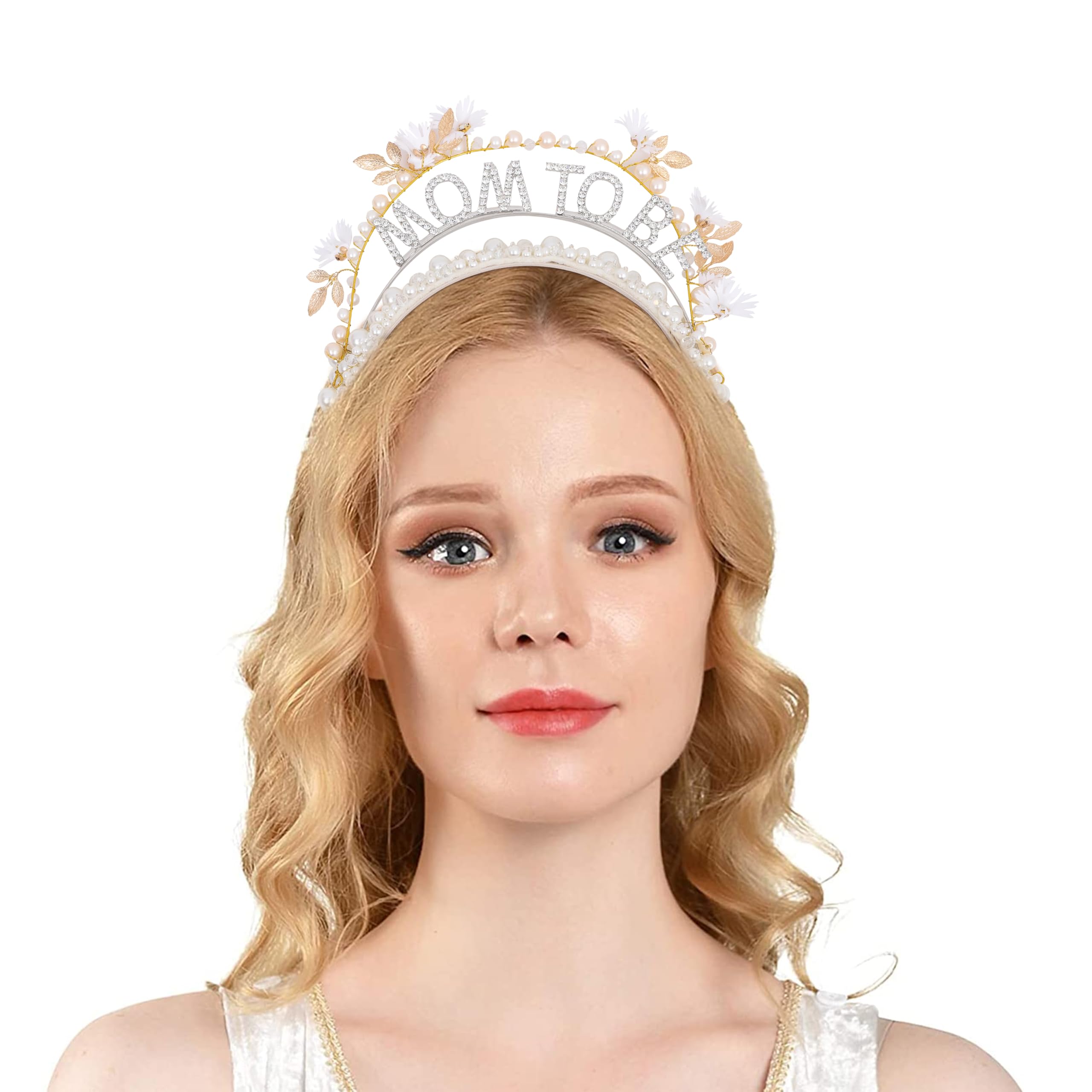 YOUAME elegant mummy-to-be headpiece with pearl bloom, ideal for brunch celebrations