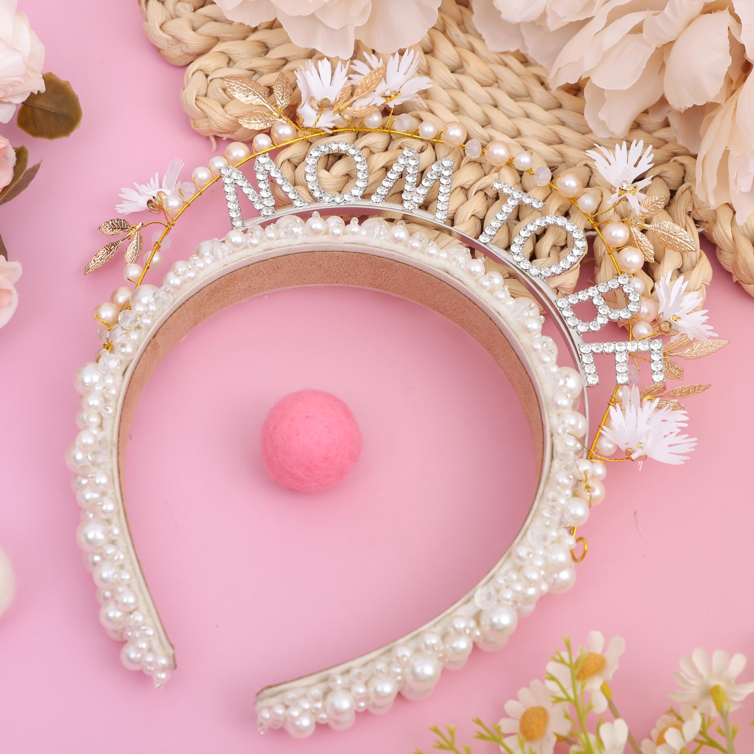 YOUAME cream pearl headband in 17x20x4 cm size, perfect for mom-to-be