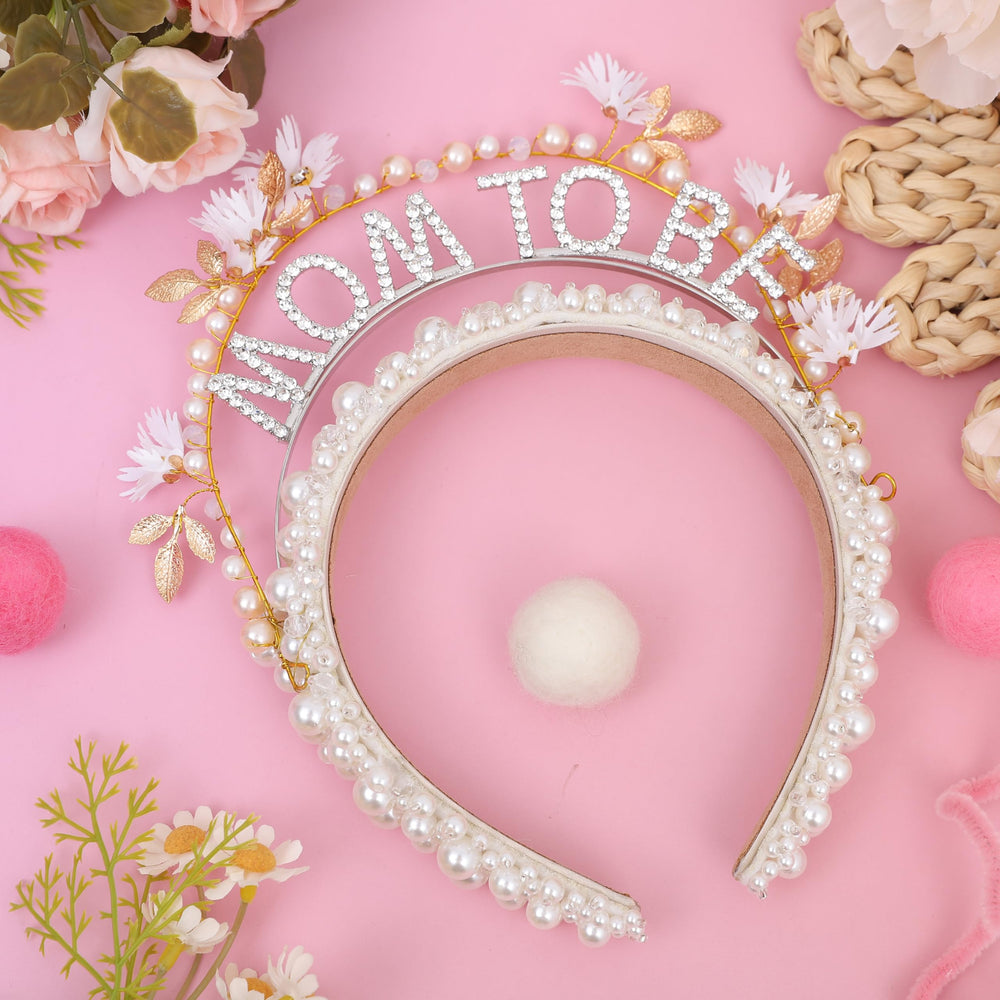 YOUAME bridal-inspired headband with pearl accents for elegant baby shower styling