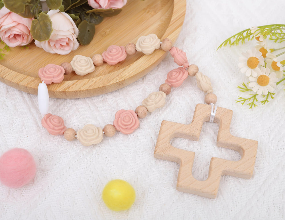 YOUAME silicone rose beads rosary, durable and child-friendly for soft play.