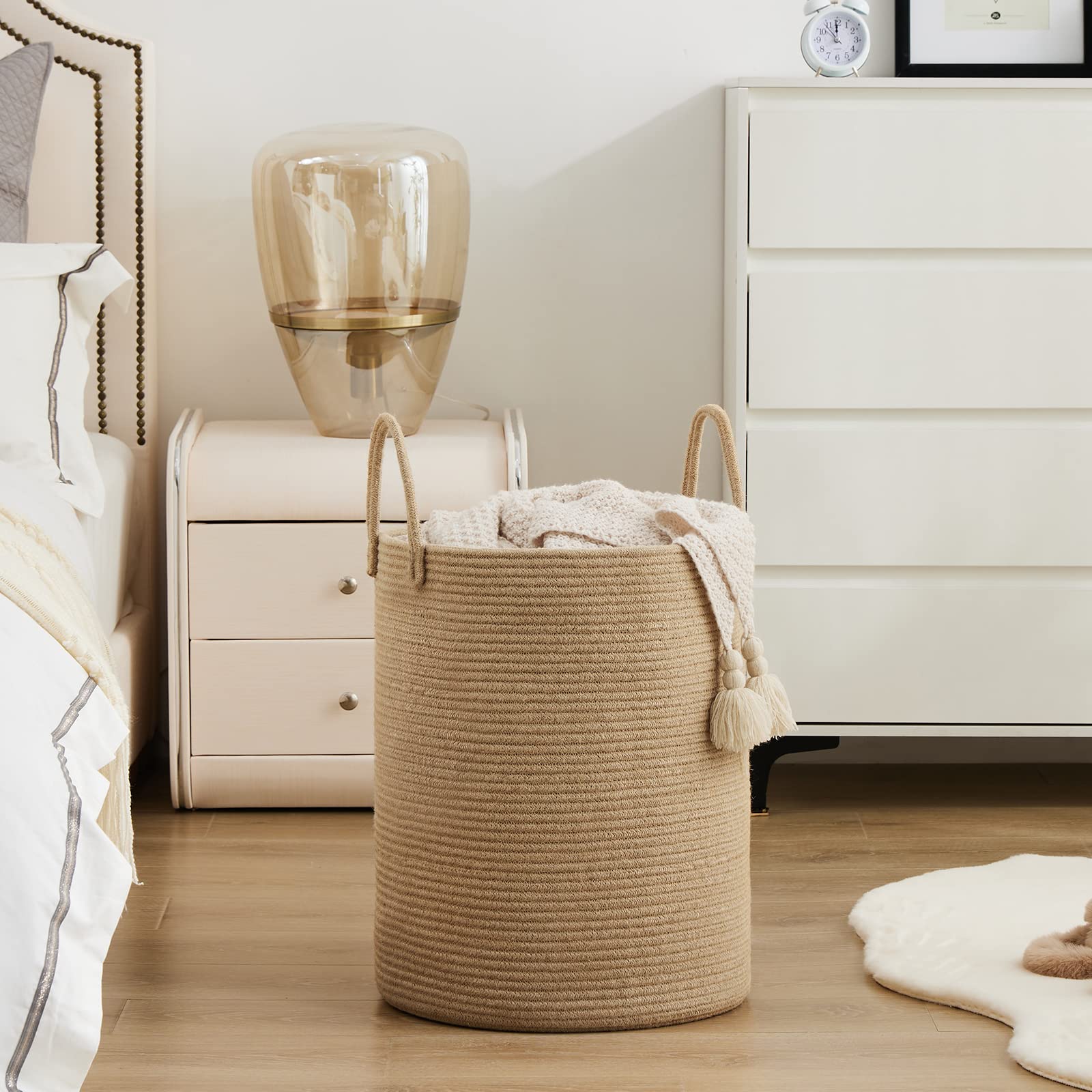 YOUDENOVA jute basket folded for storage demo shows versatility