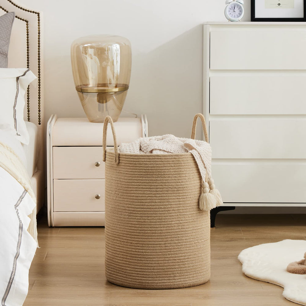 YOUDENOVA jute basket folded for storage demo shows versatility