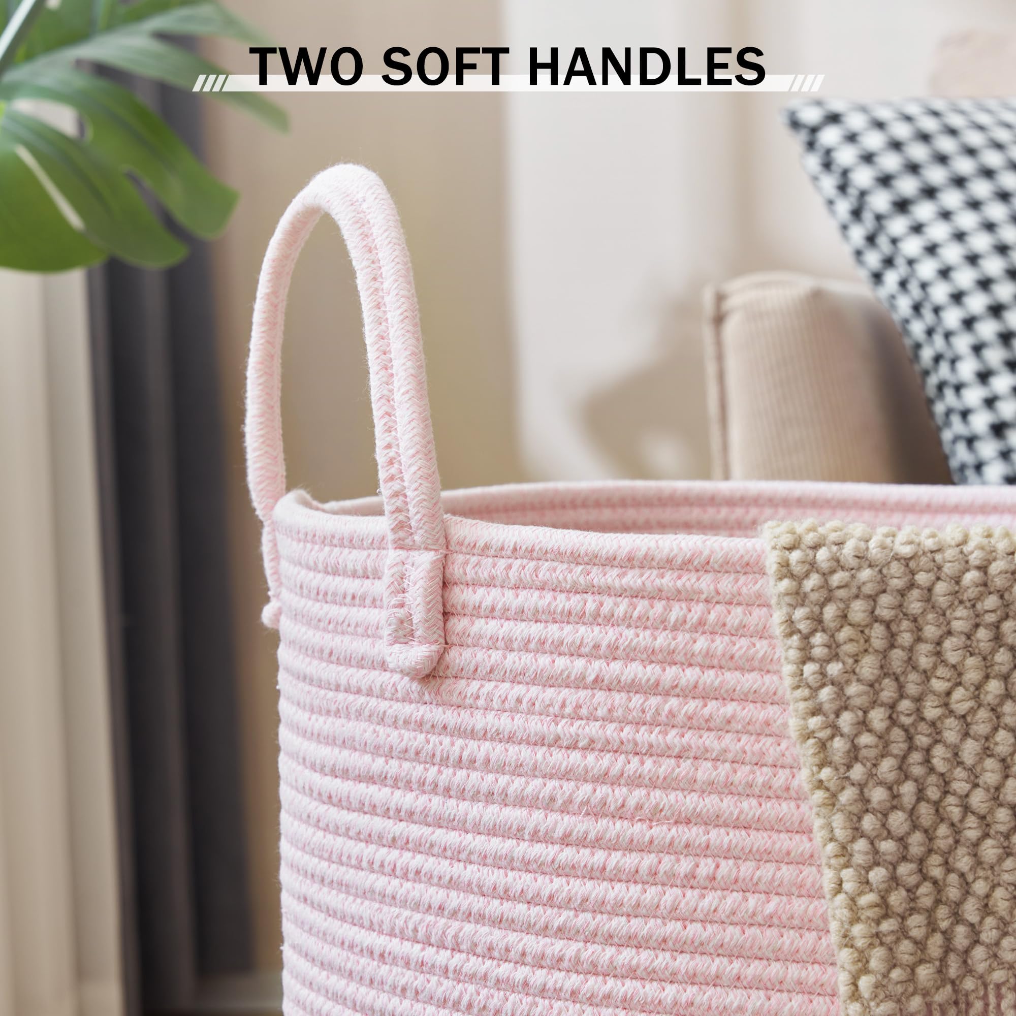 YOUDENOVA long-handle laundry basket for effortless transport to the laundry area.
