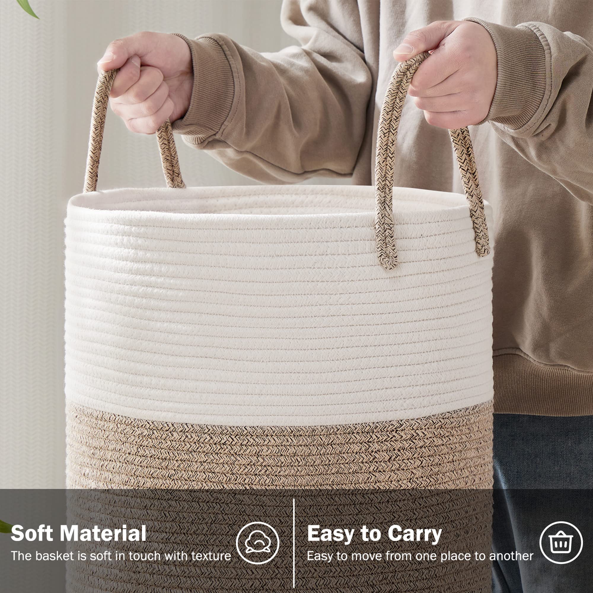 YOUDENOVA Nordic-style laundry basket adds decorative storage in living spaces.