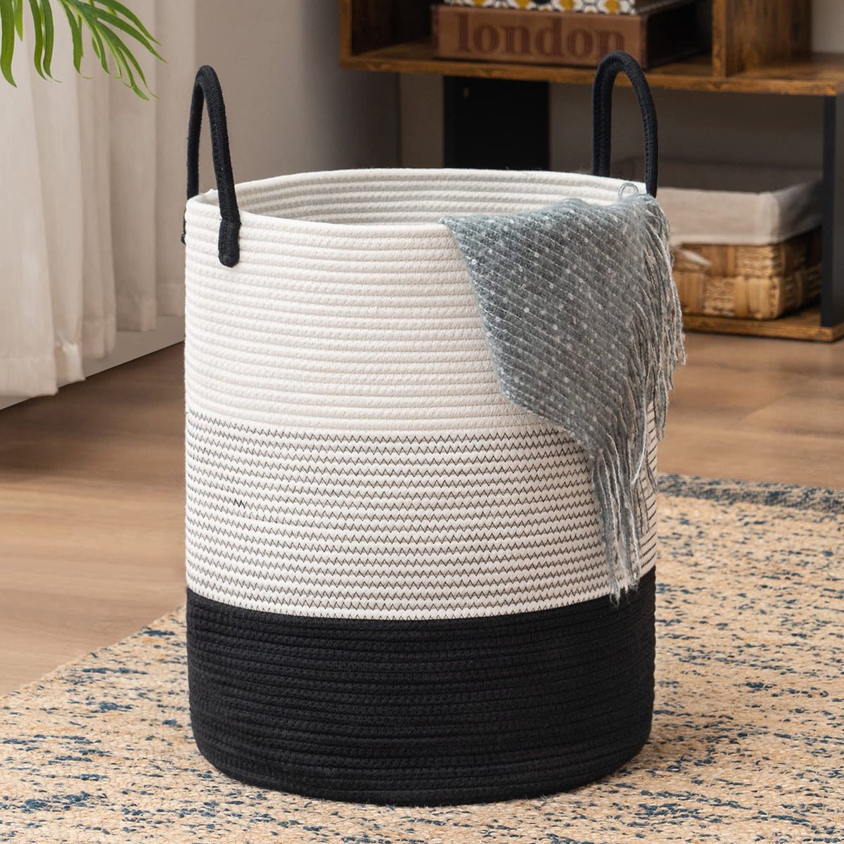 YOUDENOVA woven rope laundry hamper 58L tall round silhouette for bedroom storage