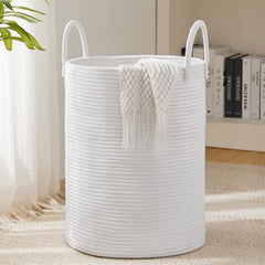 YOUDENOVA Woven Rope Laundry Hamper in pure white offers organized storage.