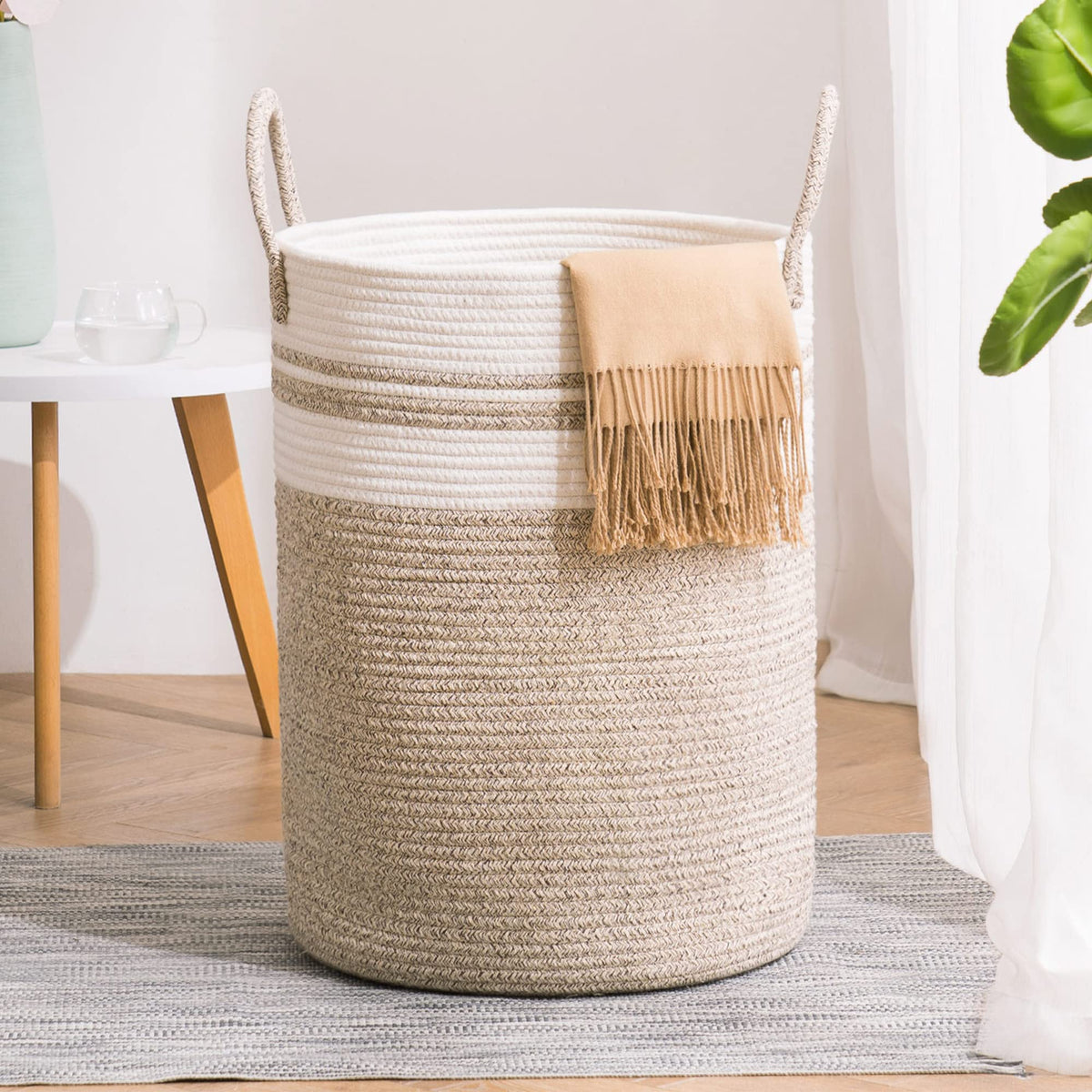 YOUDENOVA round woven rope hamper for bedroom organization