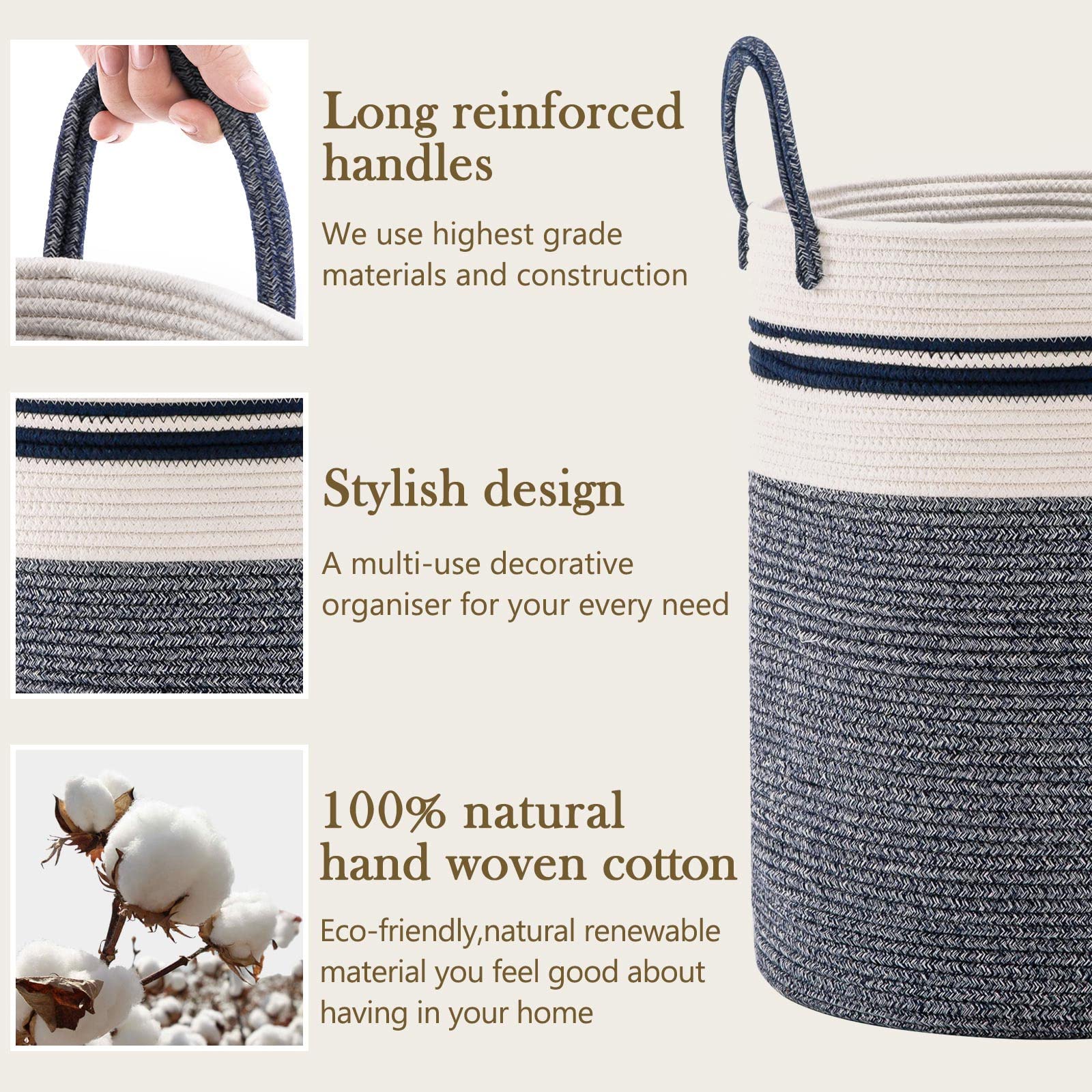 YOUDENOVA tall blue hamper in nursery for cozy baby item organization