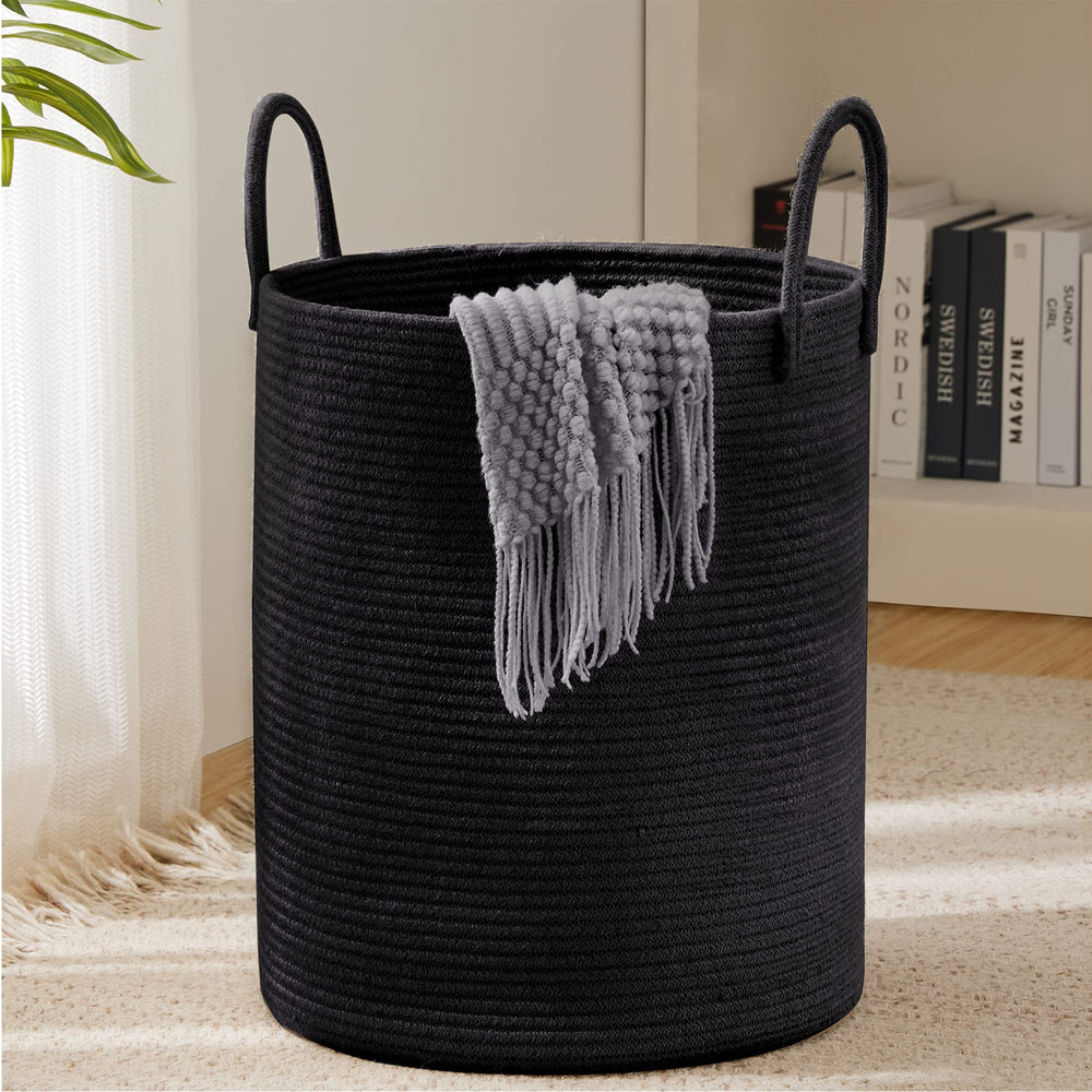 YOUDENOVA woven rope laundry hamper top view showing spacious 58L capacity