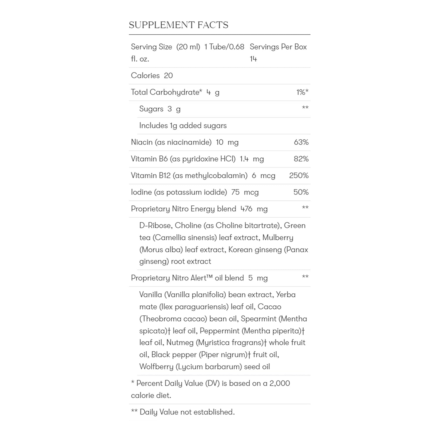 Young Living NingXia Nitro pack back reveals ingredient highlights for sustained alertness.