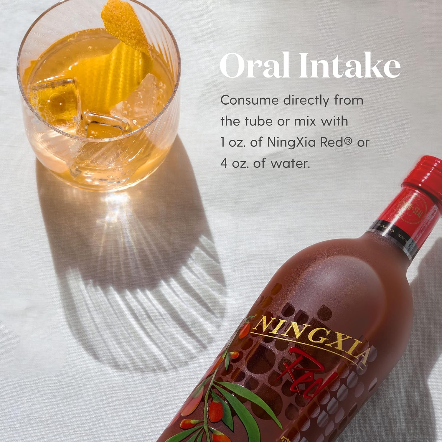 Young Living NingXia Nitro wolfberry ingredient closeup highlights antioxidant-rich puree quality.
