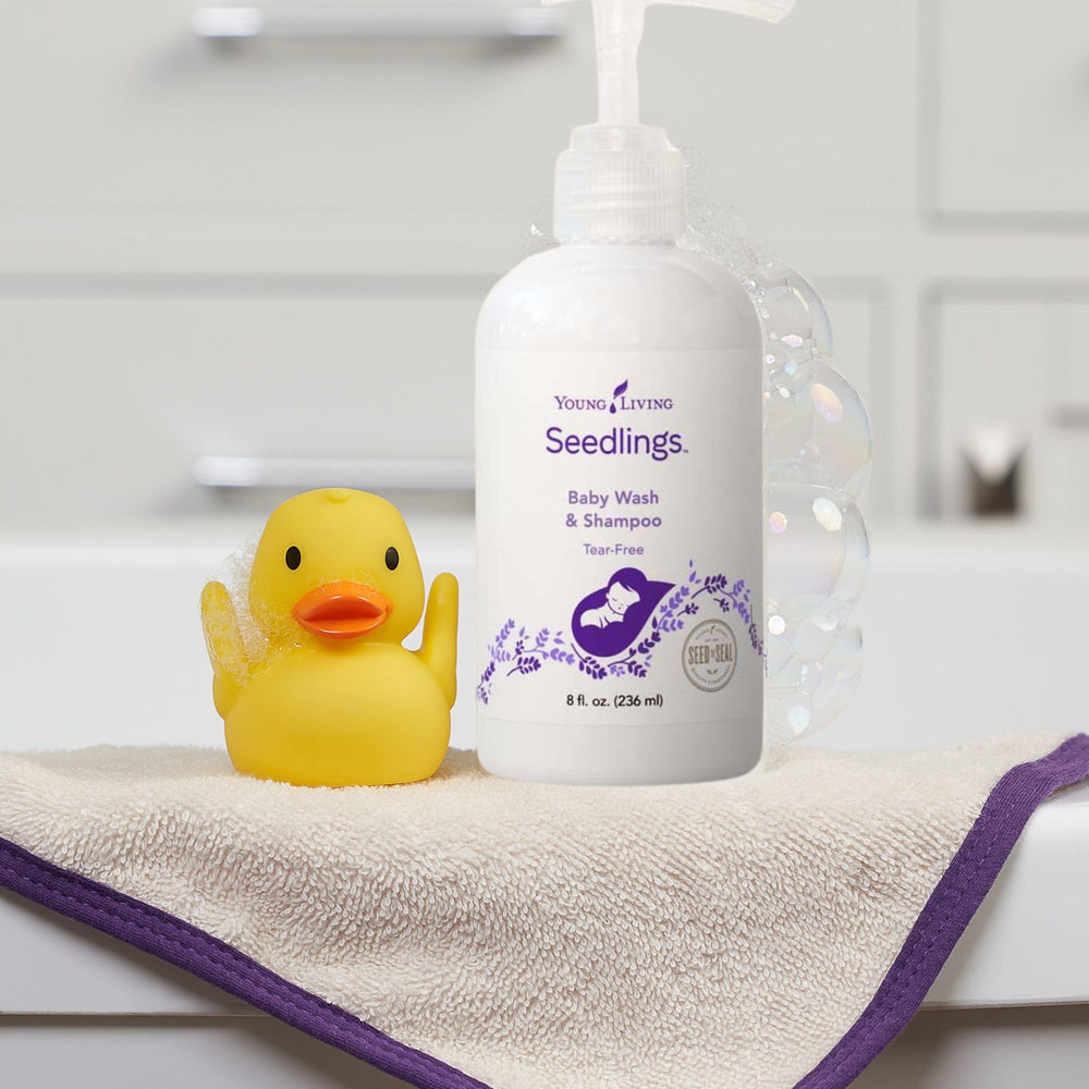 Young Living Seedlings bottle label highlights sulfate-free features.