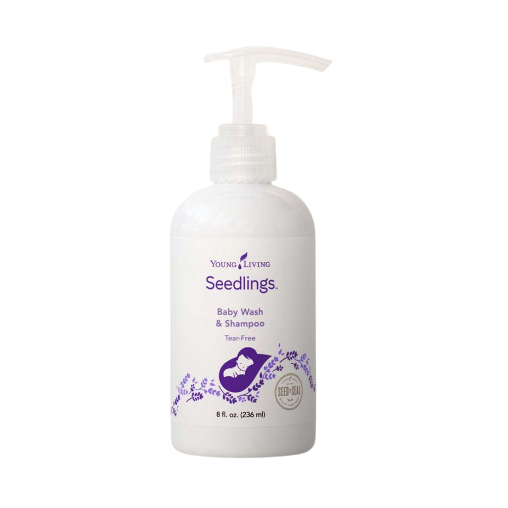 Young Living Seedlings Baby Wash bottle with gentle tear-free formula.