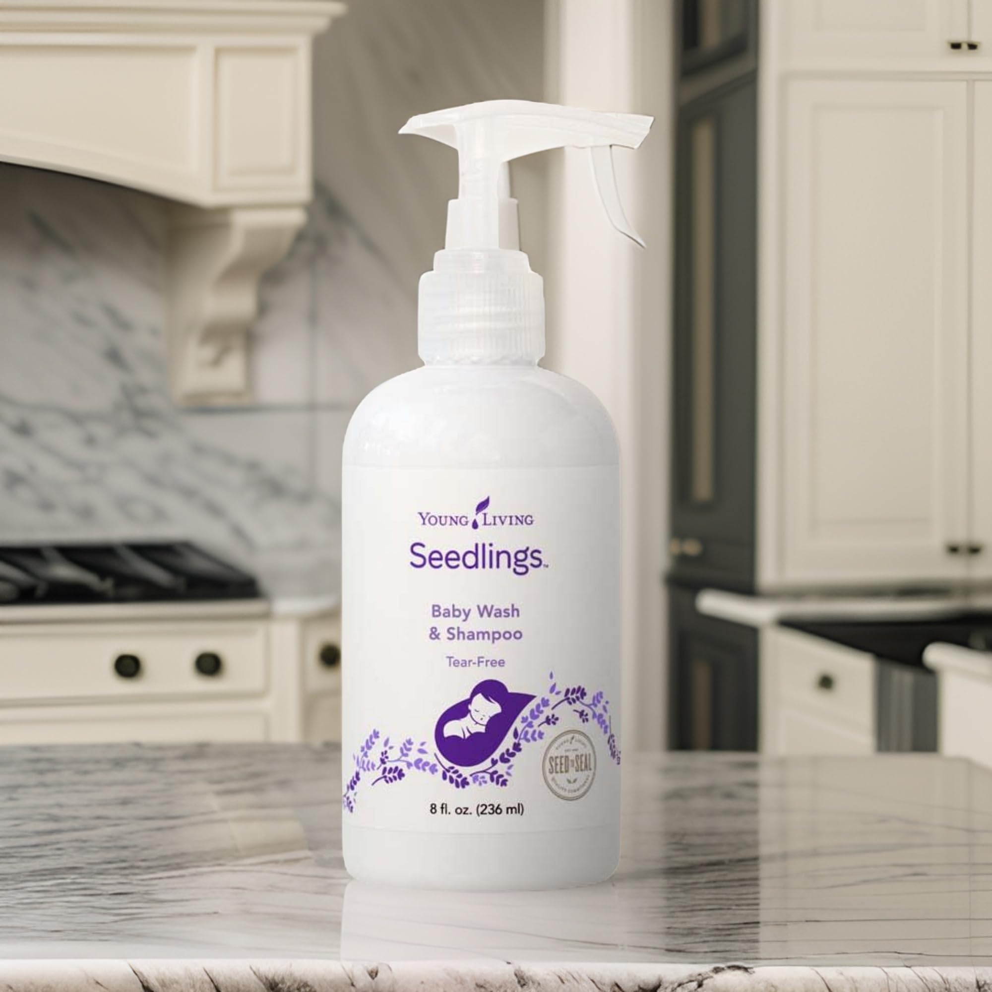 Young Living Seedlings calming aroma fills bath time with soothing ambiance.