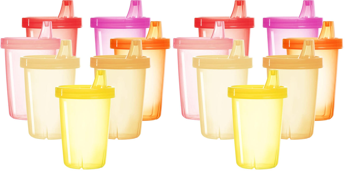 youngever pink sippy cups top view with bite-resistant spout for independent sipping