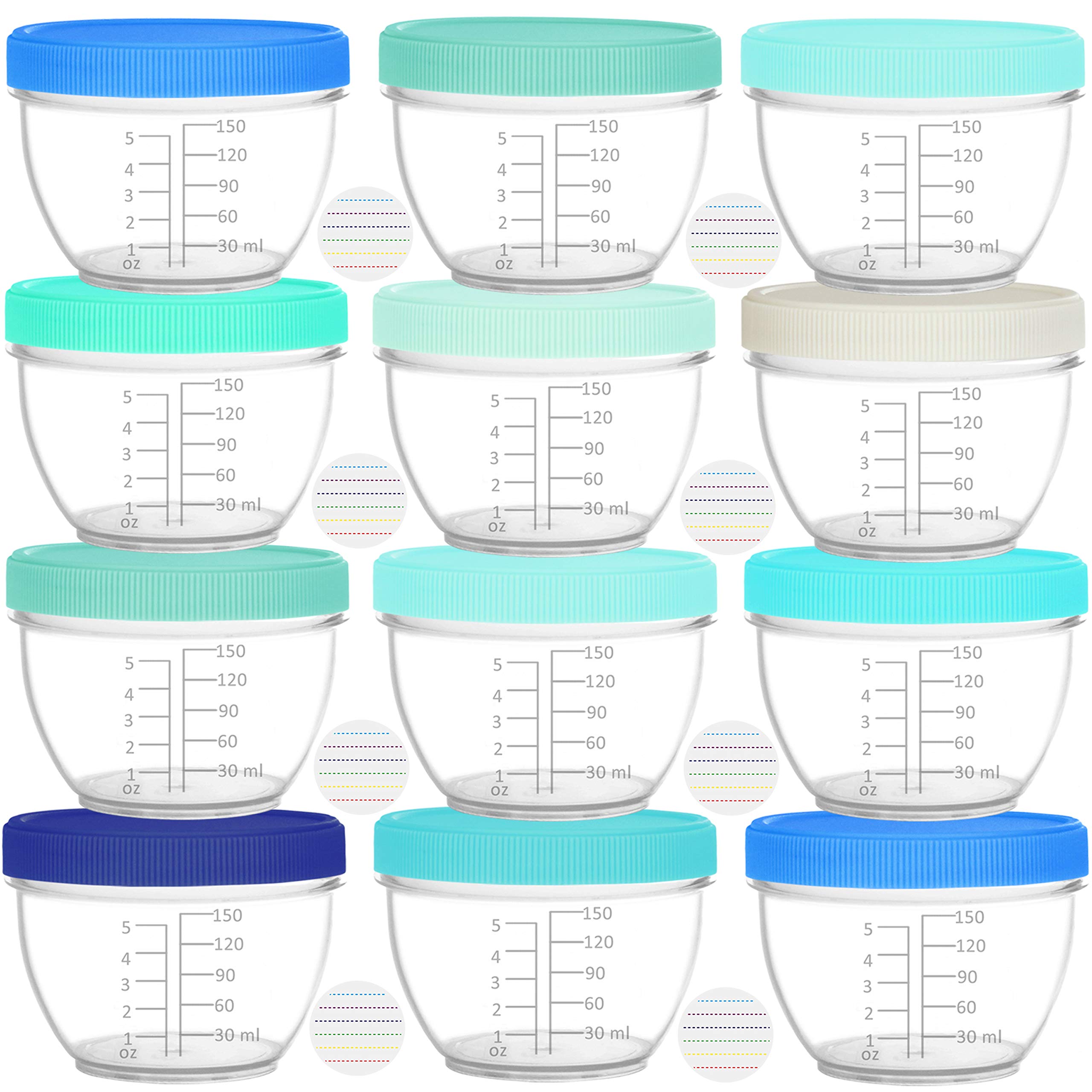 Youngever 18-set baby food storage containers in 6 oz size with color lids for portioning.