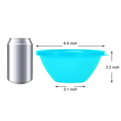 Closeup of Youngever bowls with lids showing durable plastic and vibrant colors.