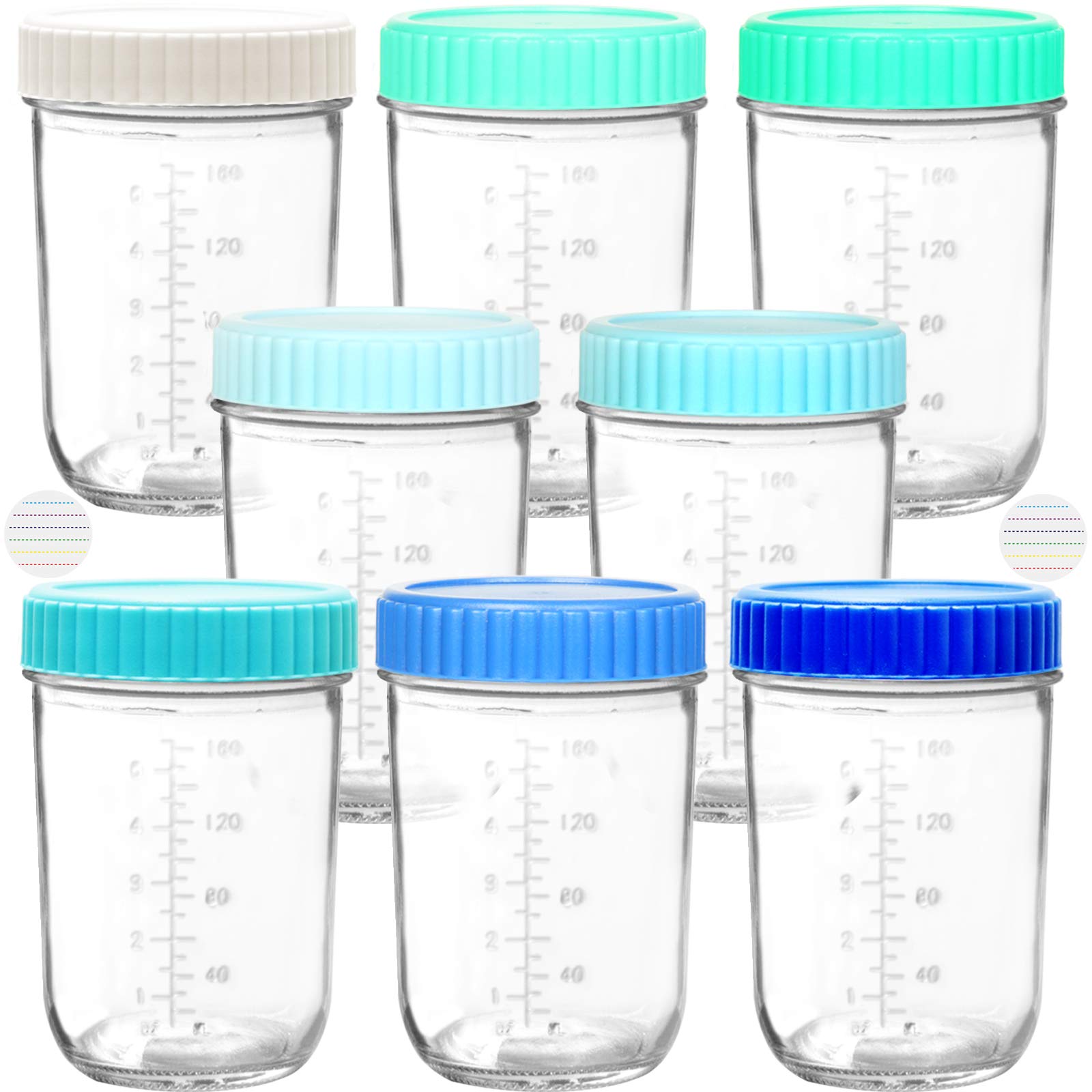 Youngever glass baby food storage 8oz with coastal lids for portion control.