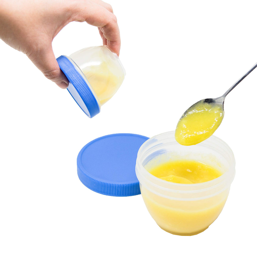 Youngever labels for marking contents and expiration dates on baby food jars.