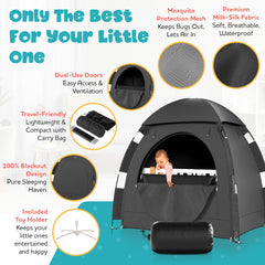 YoungMinds blackout tent waterproof-material delivers dry, private play and nap area.