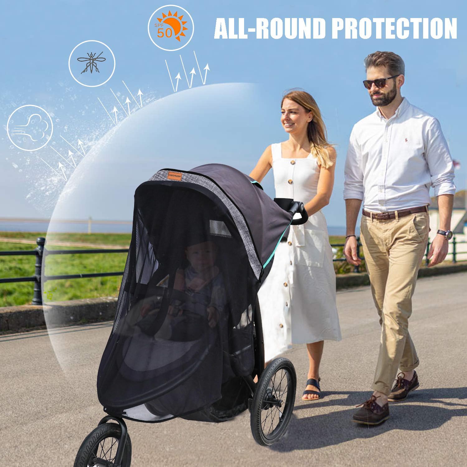 Youpinby Stroller Sun Shade breathable mesh blocks wind for baby comfort