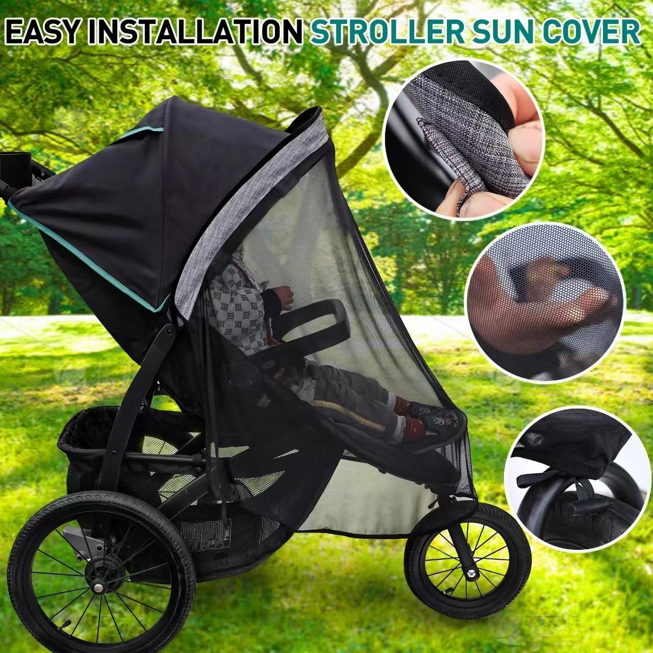 Youpinby Stroller Sun Shade soft mesh fabric lightweight and breathable for airflow
