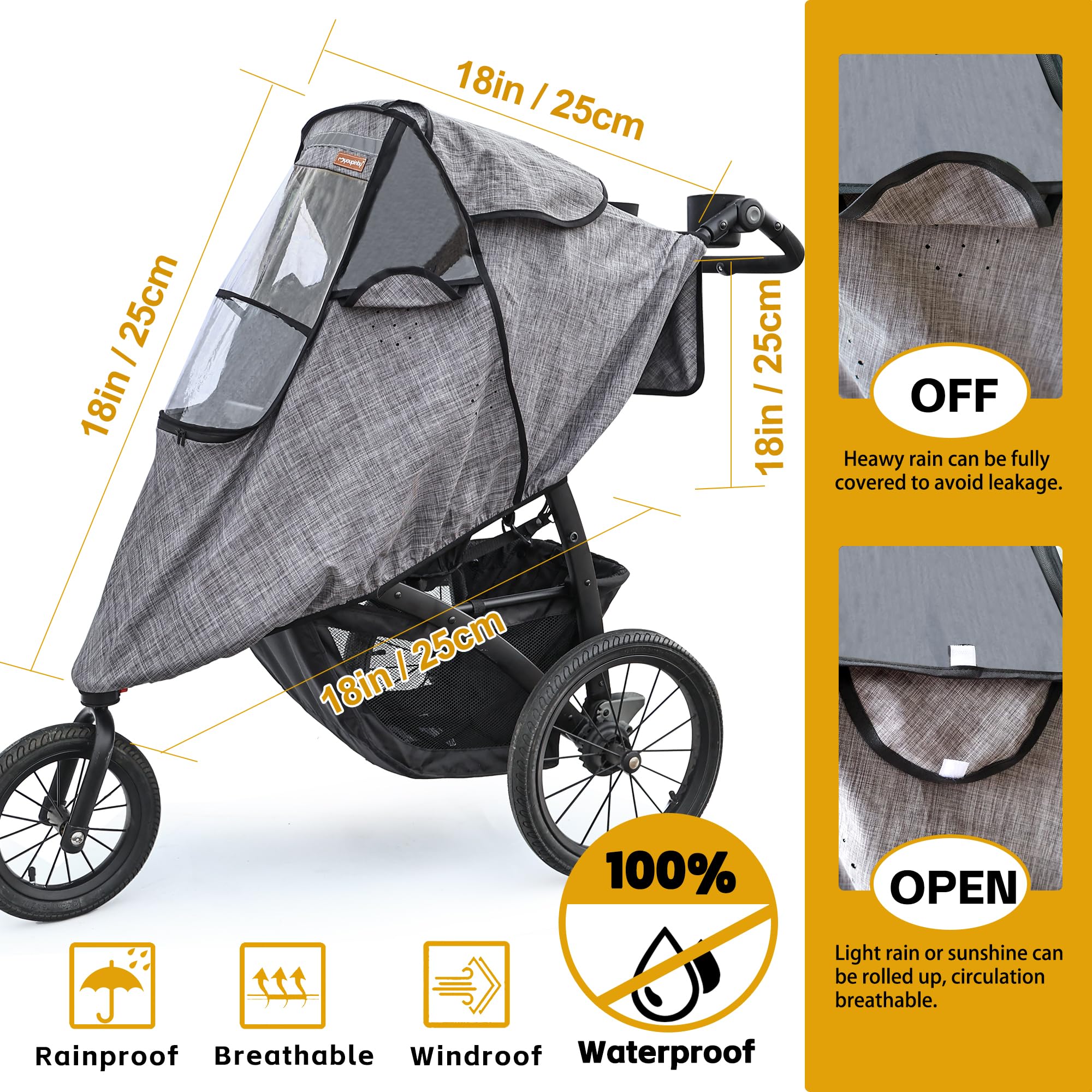 Youpinby waterproof protection cover shields baby from wind and drizzle.