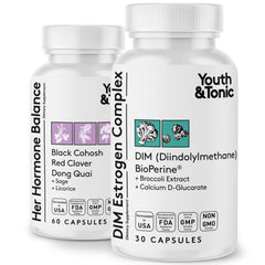 Youth and Tonic DIM supplement bottle with pour for easy daily intake.