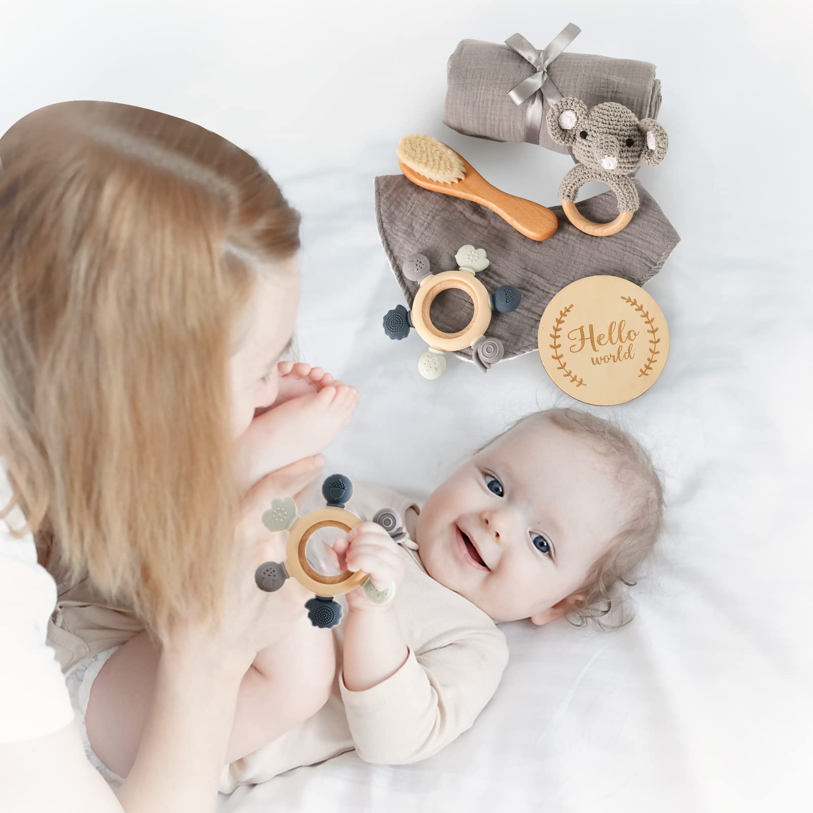 YOUUYS elephant rattle with bell, promotes sound awareness during play.