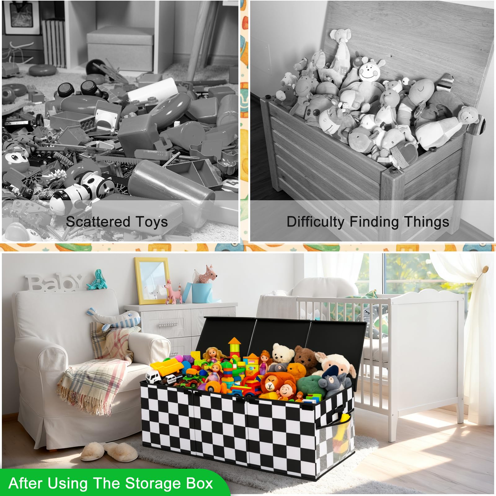 Youyole checkered box features dust cover design to protect items from dust.
