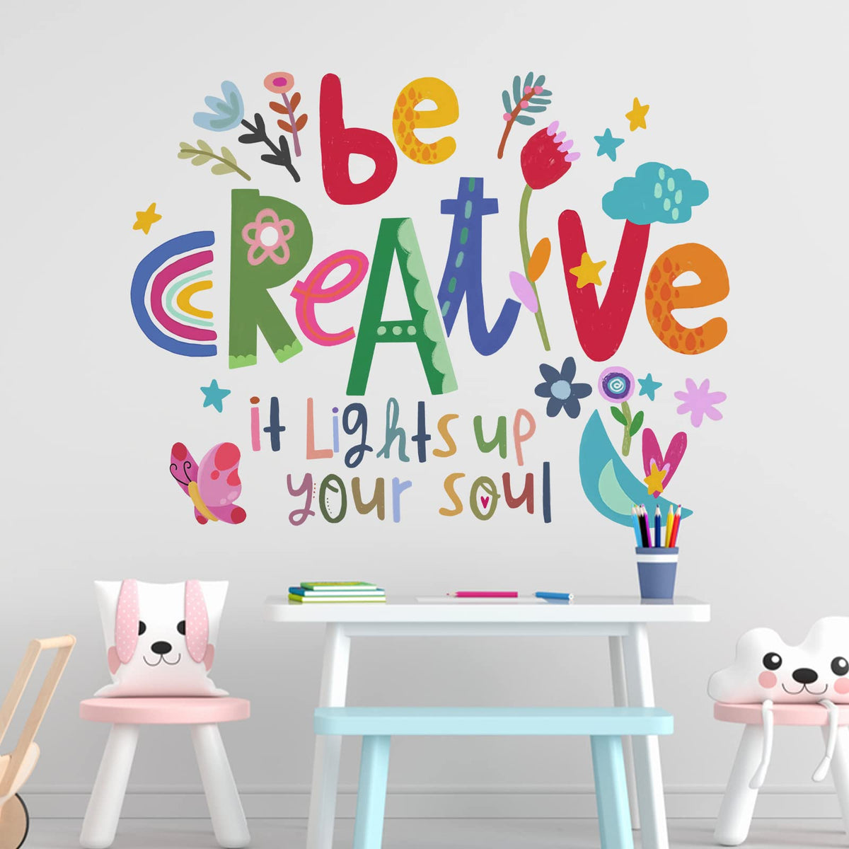 Yovkky Be Creative quote wall decal in color for kids' room decor