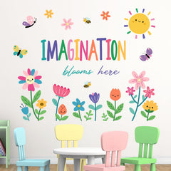 Yovkky Imagination Blooms wall decal with flowers and butterflies enhances kids' room