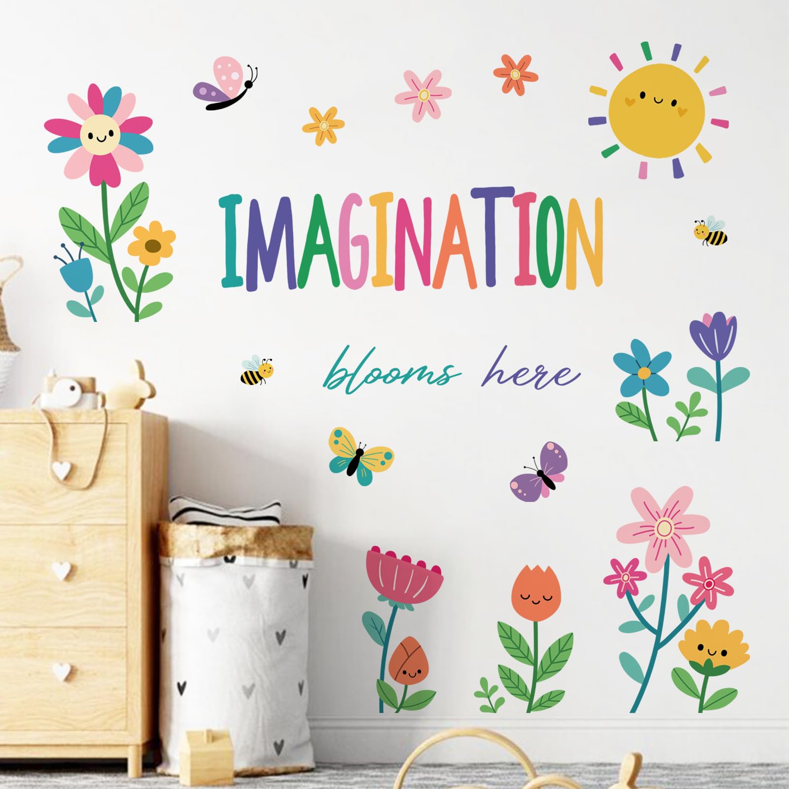 Yovkky sun and bees decal creates a cheerful mood in playroom