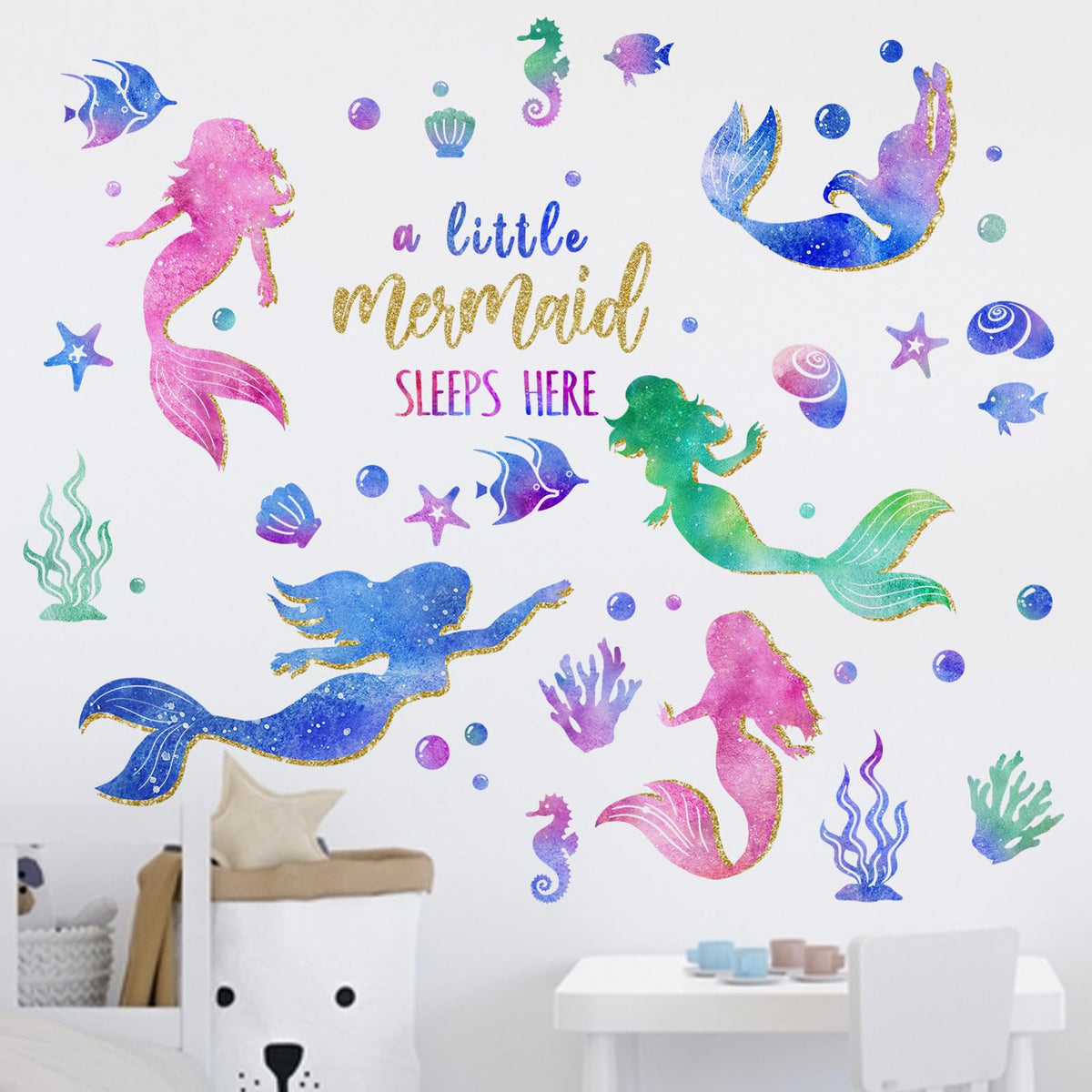 Yovkky mermaid wall decal for a baby room with seaside charm.