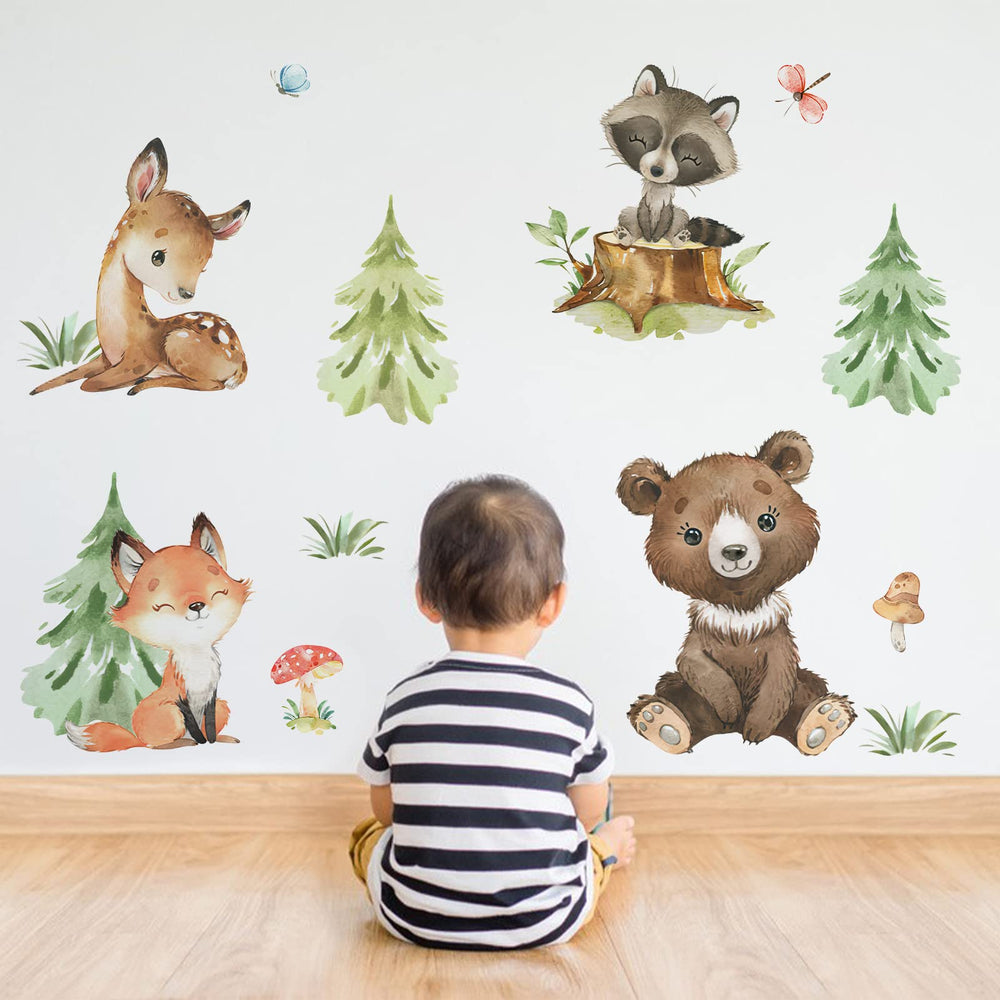 Yovkky pine tree wall decal creates a lush forest focal point in the room
