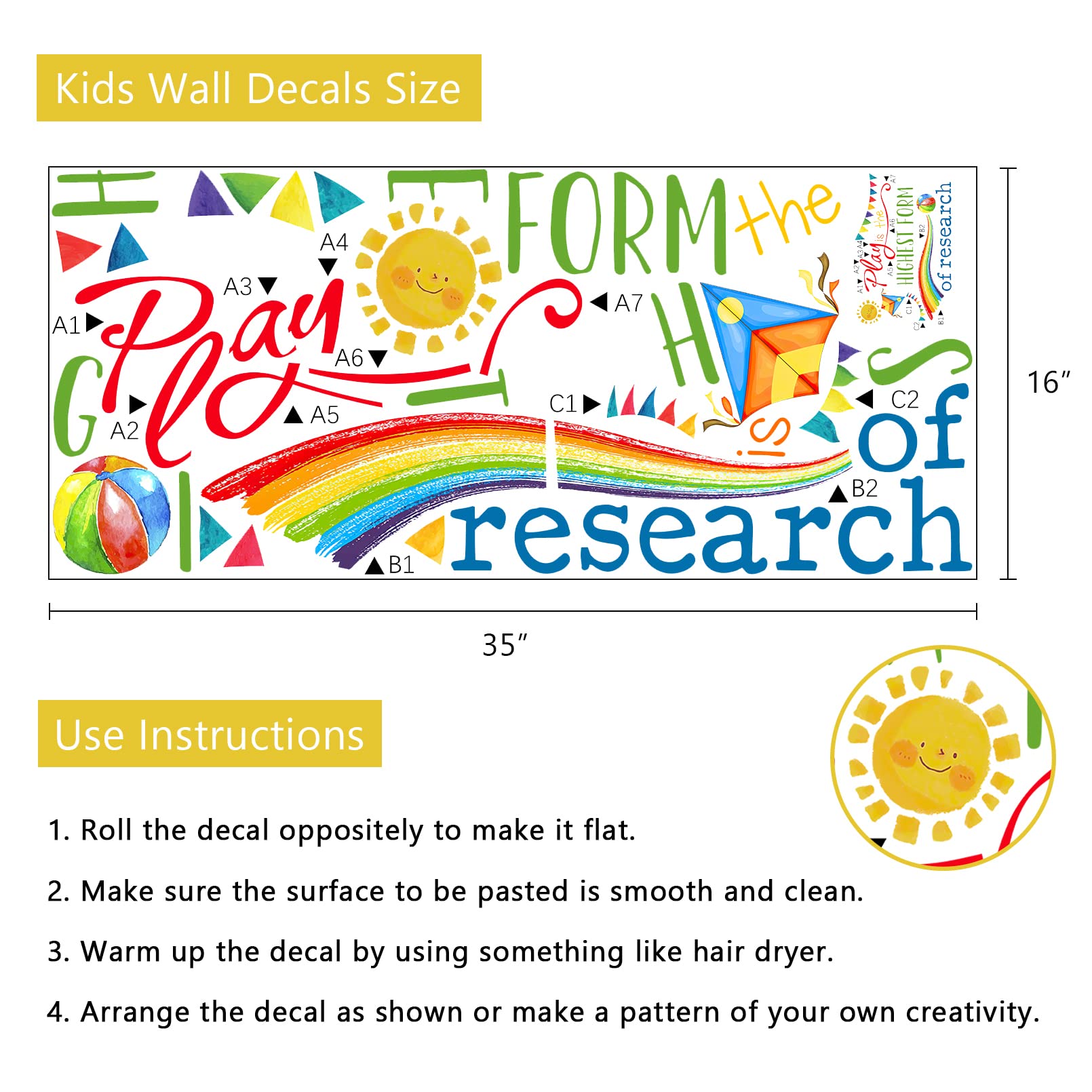 Yovkky Play inspirational quote wall decal adds an educational vibe to learning spaces.