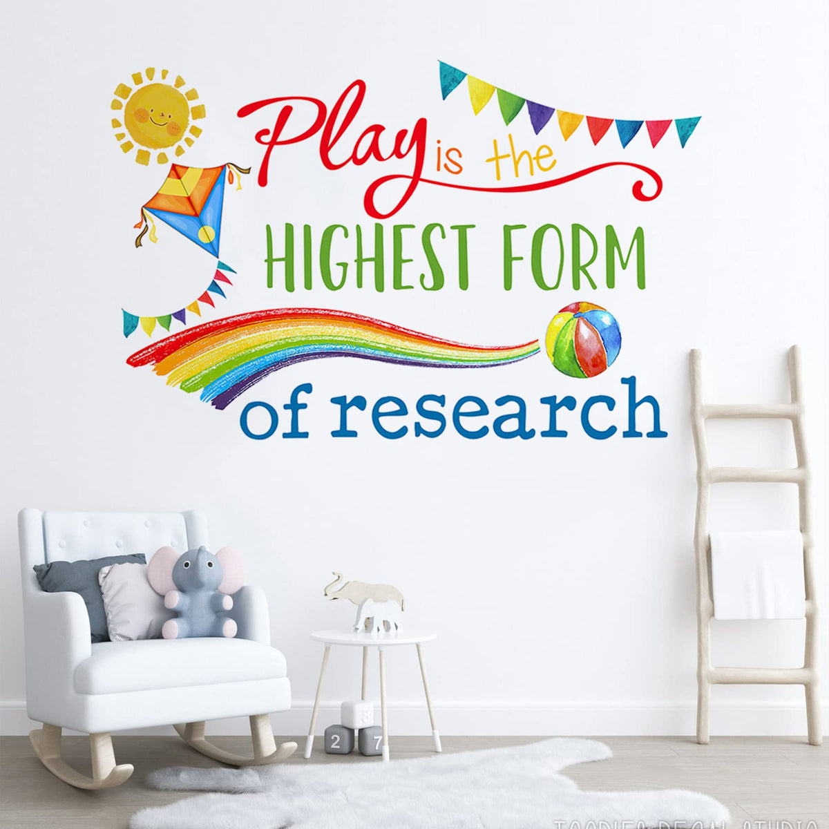 Yovkky Play rainbow sun wall decal brightens a kid's room with easy, self-adhesive decor.