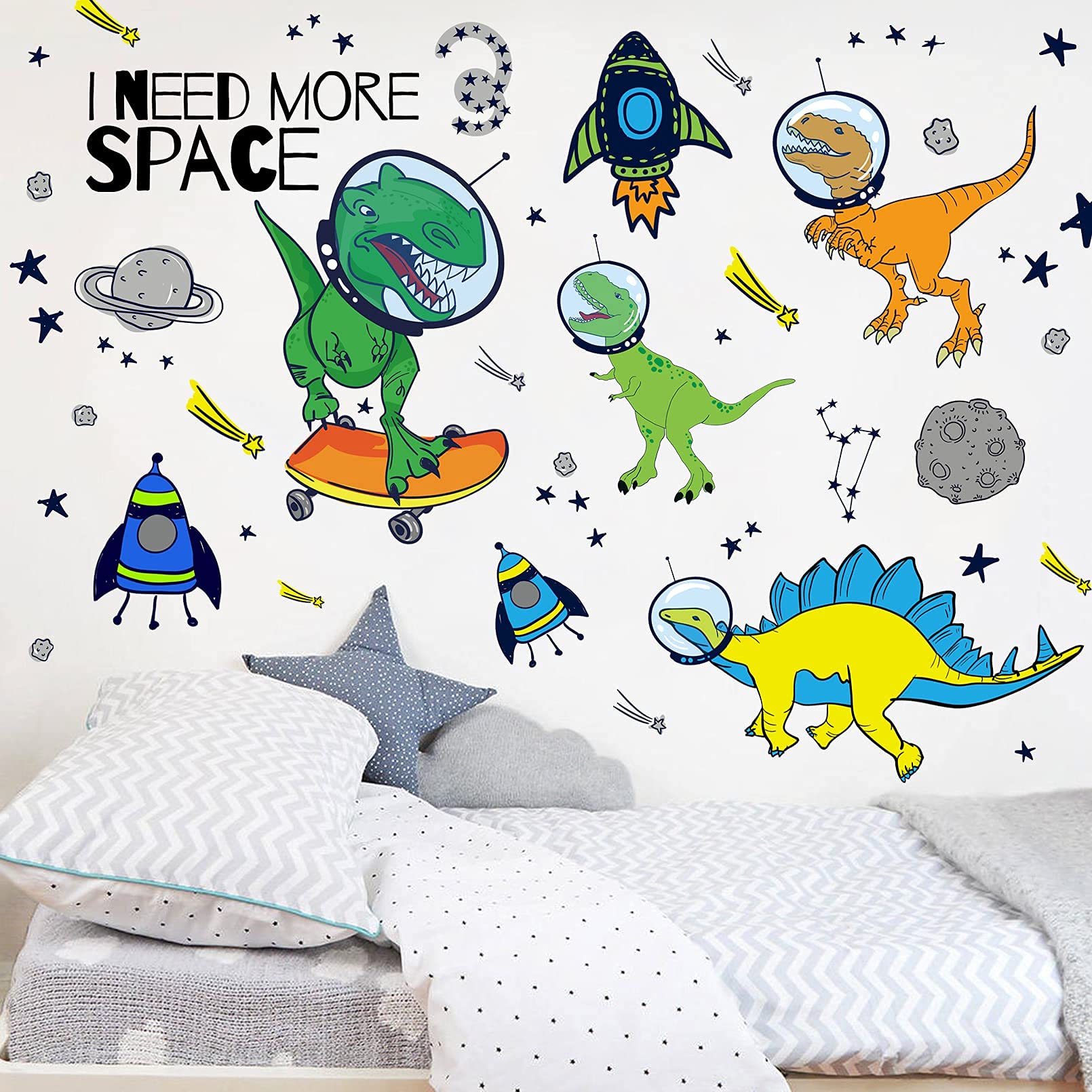 Yovkky rocket spaceship wall art adds color and excitement to bedrooms and playrooms.
