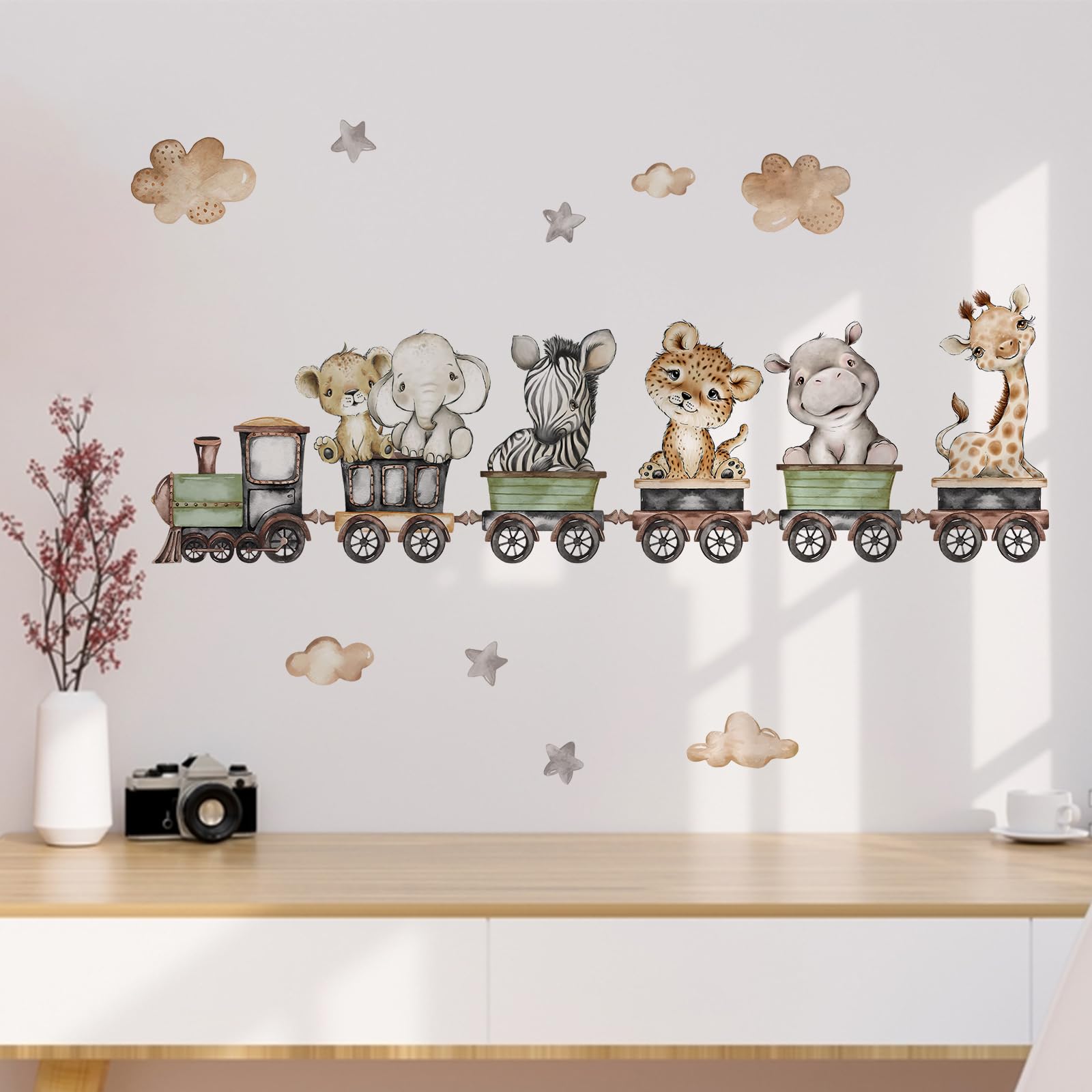 Yovkky safari train decal cheetah on train for energetic playroom decor.