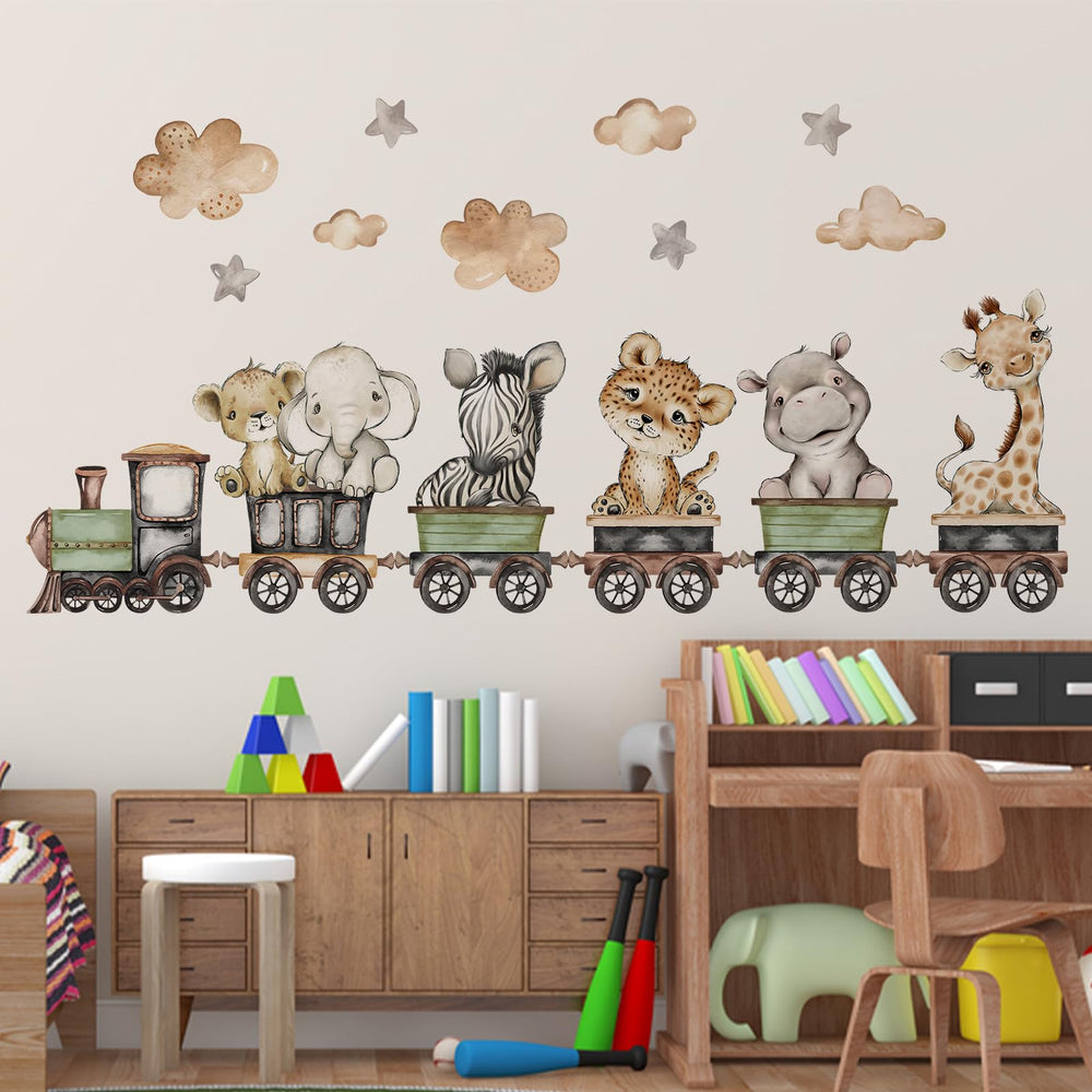 Yovkky safari train decal lion on train for kid friendly art.