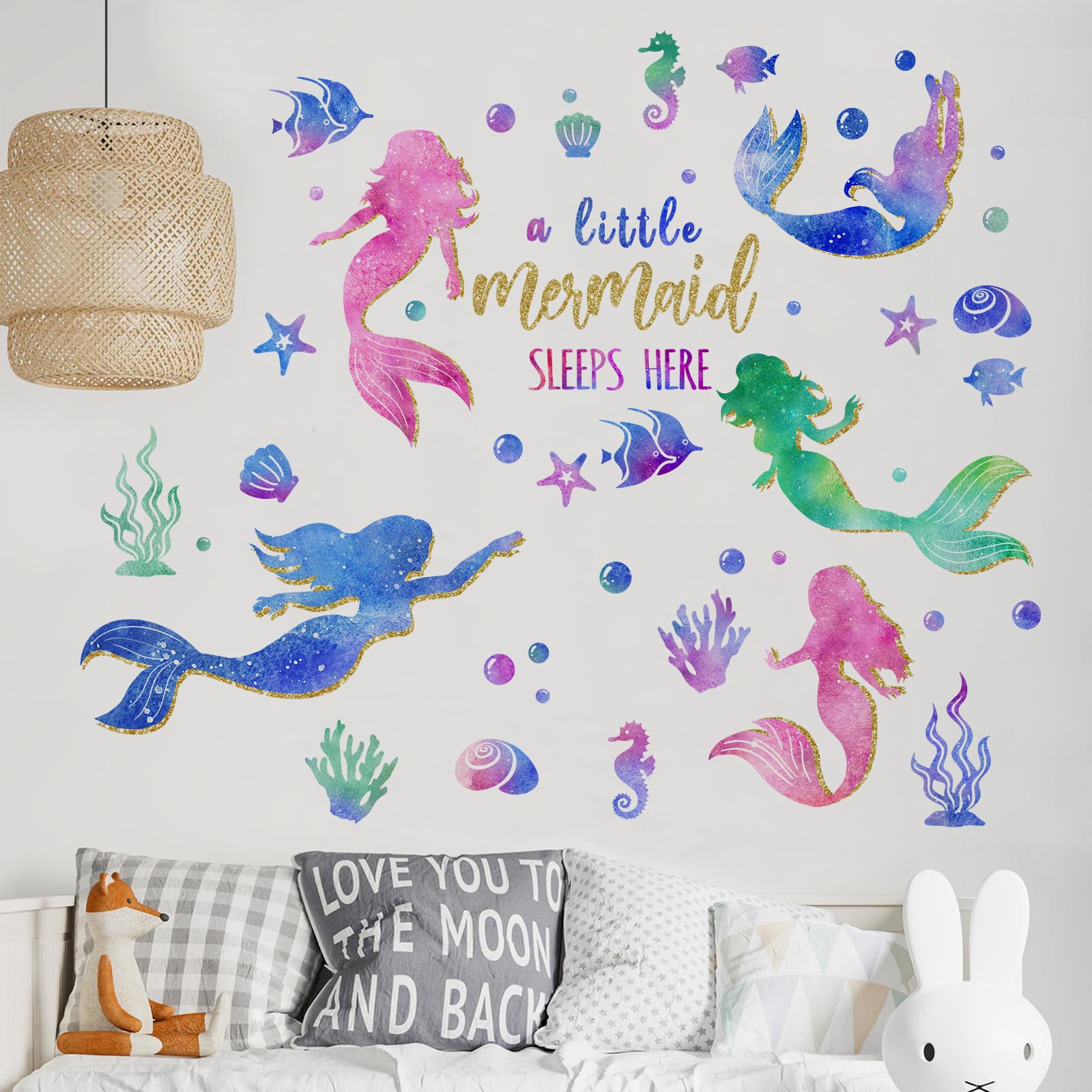 Yovkky seahorse and coral wall decal creates playful undersea decor.