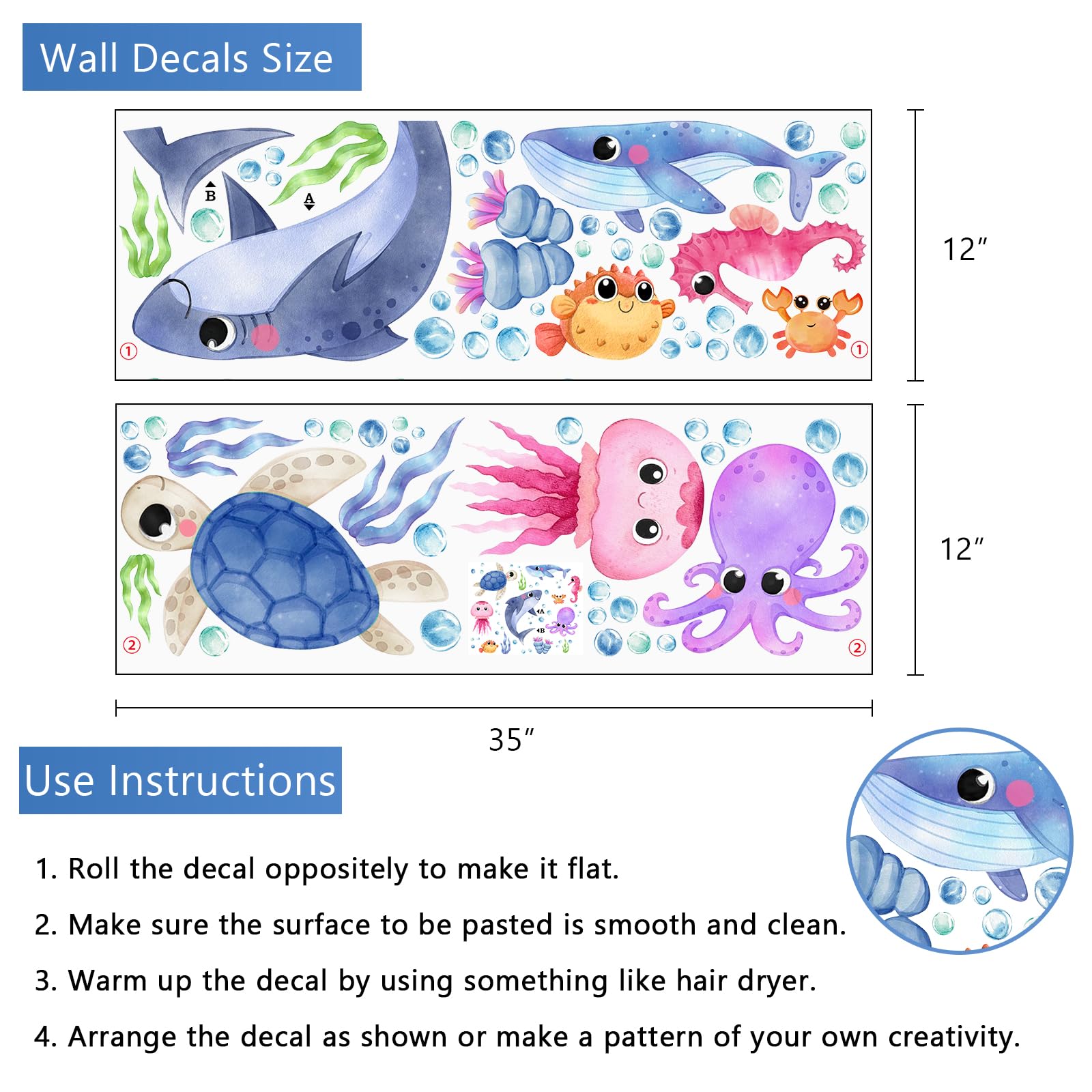 Yovkky Whale wall decal creates calming underwater vibes in nurseries.