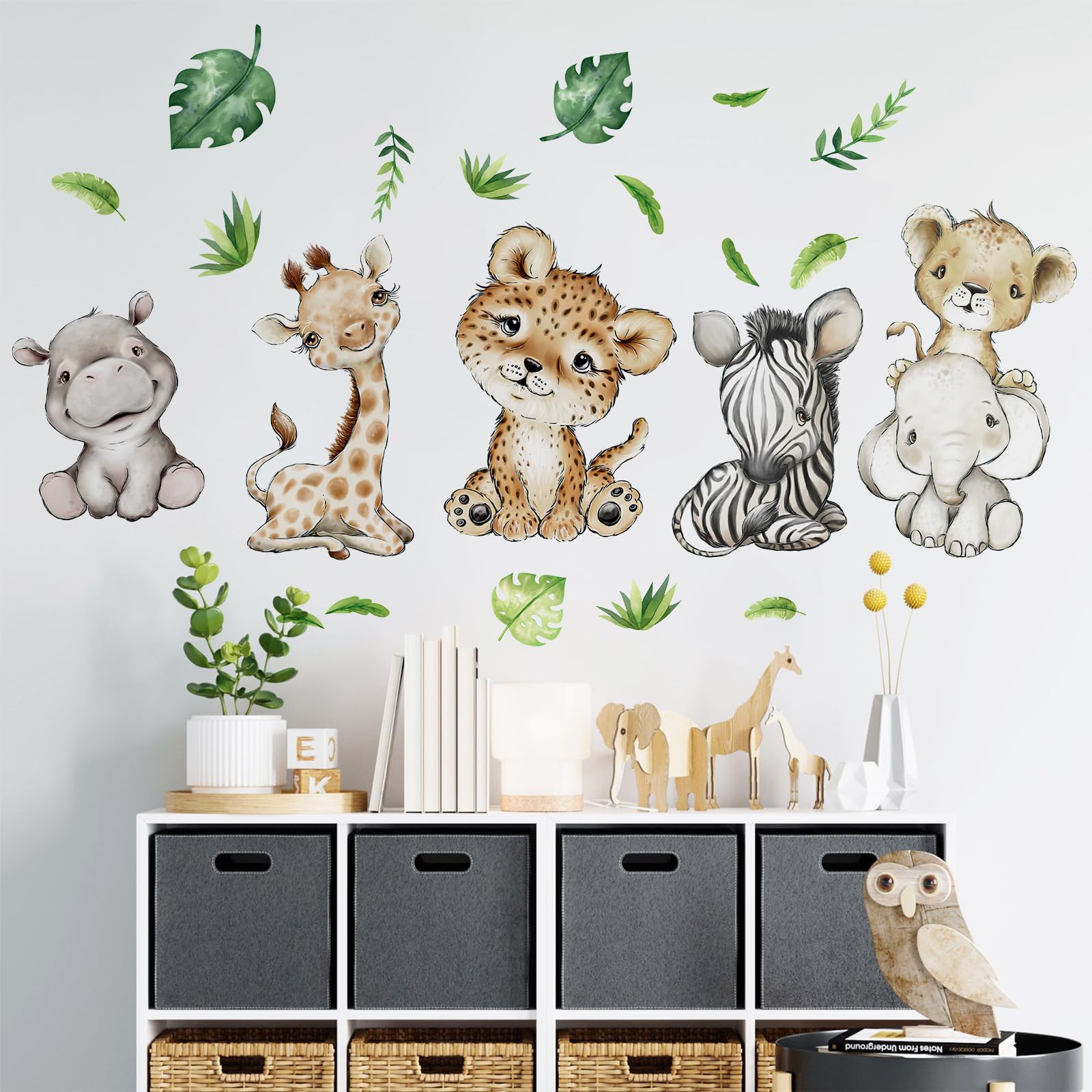 Yovkky watercolor safari elephant decal for nursery walls, easy to apply and remove.