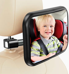 YOVKOK baby car mirror with secure hook clip for rear seat attachment.