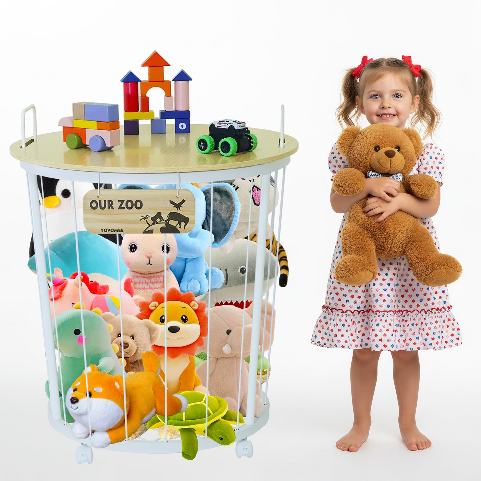 YOVOMEE stuffed animal storage with round top for organized toy display